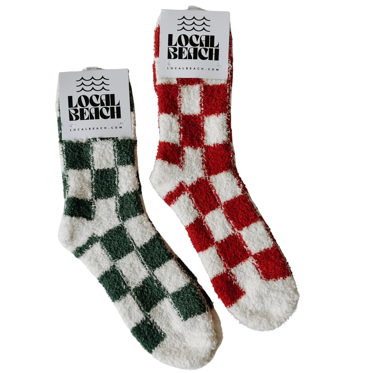 Red & Green Checker Local Beach Cozy Socks