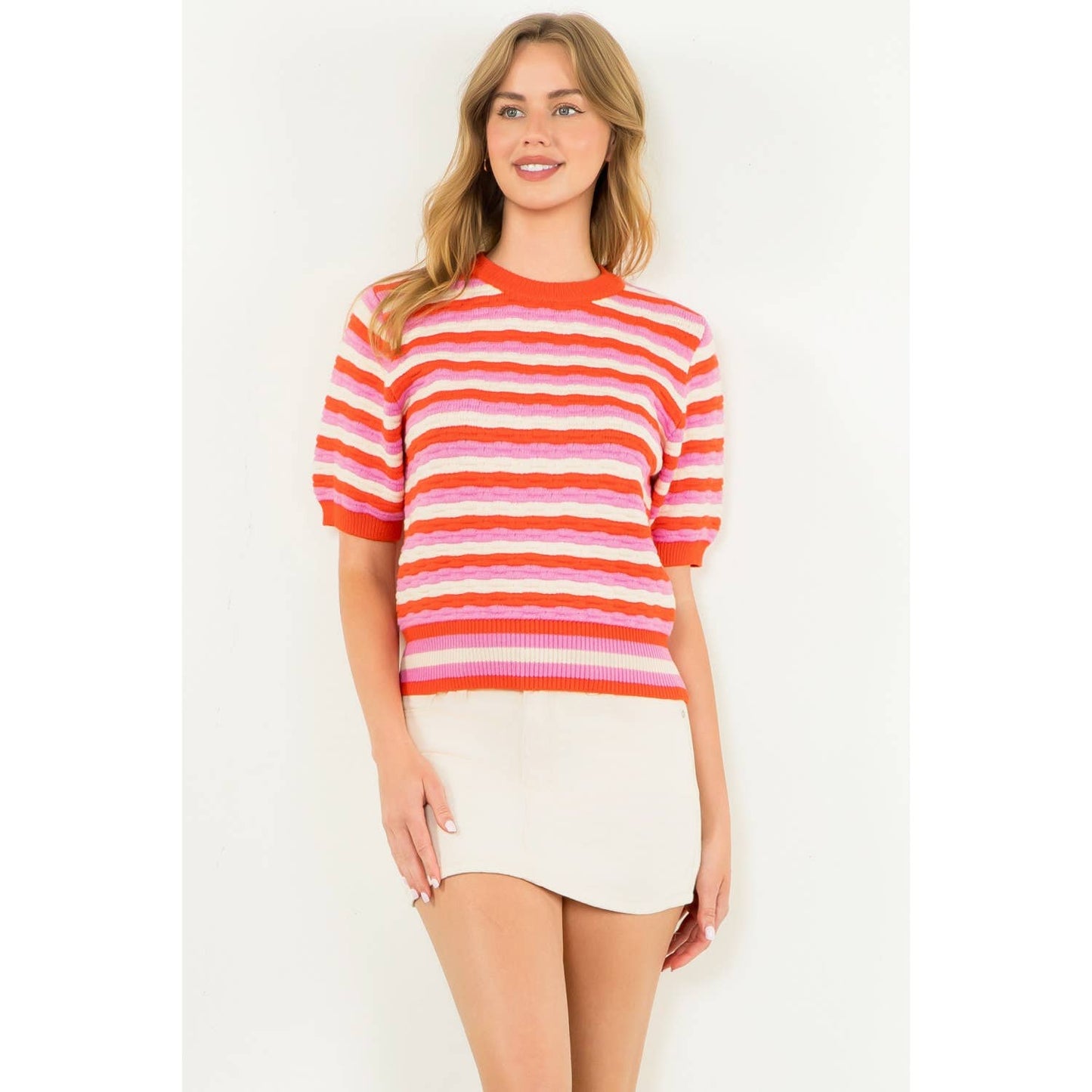 Short Sleeve Knit Pattern Top