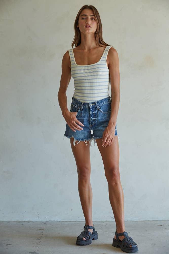 Denim Distressed Detail Shorts