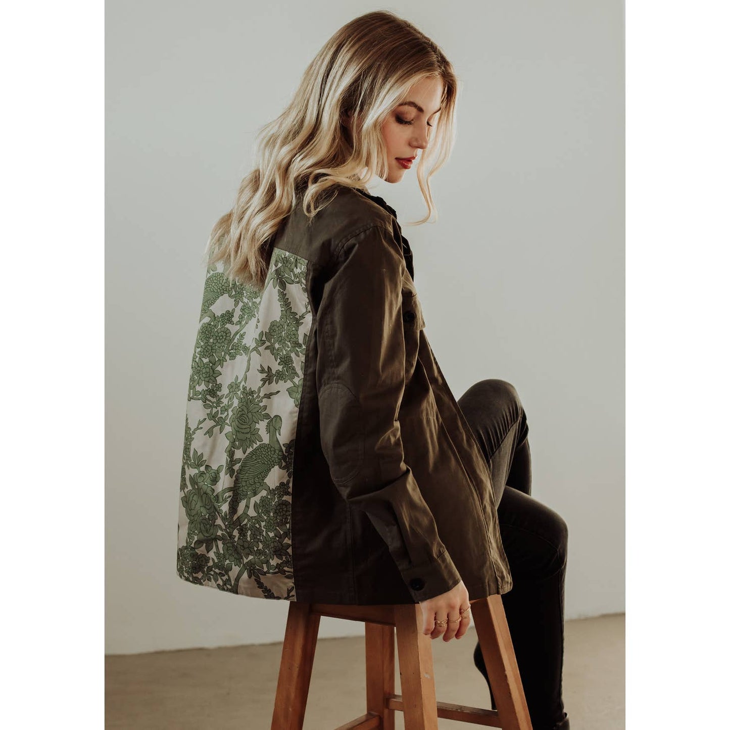 Link Olive Jacket w/ Floral Print Patch