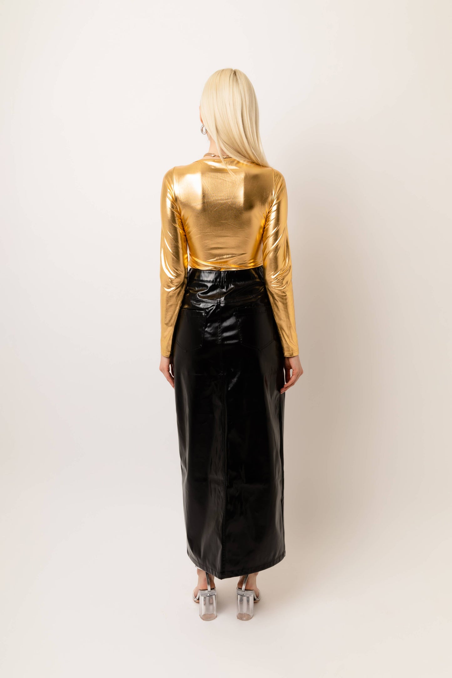 Black Metallic Maxi Skirt