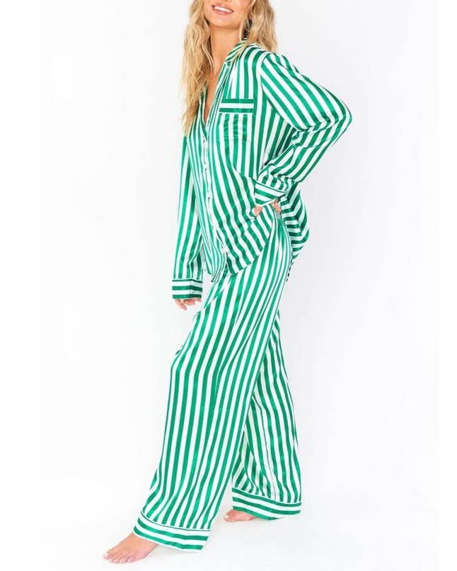 Satin Striped Christmas Pajama Set