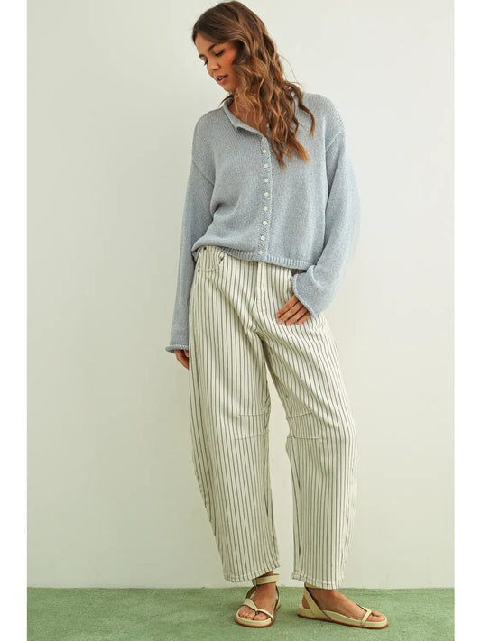 Pinstriped Barrel Pants