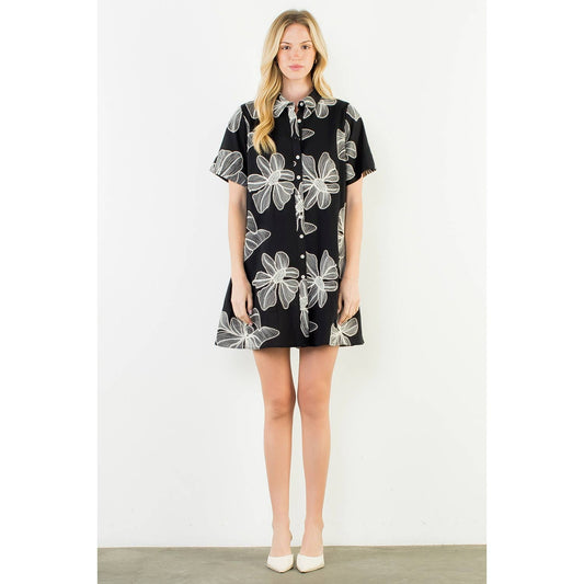 Collared Floral Emb Dress