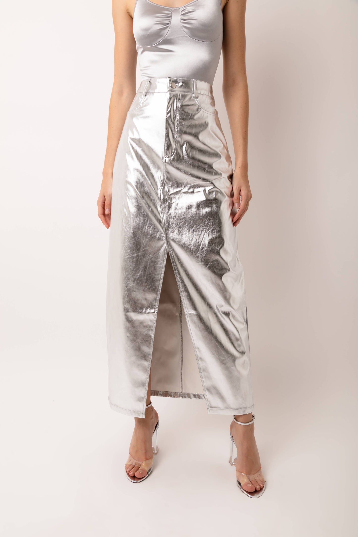 Silver Metallic Maxi Skirt