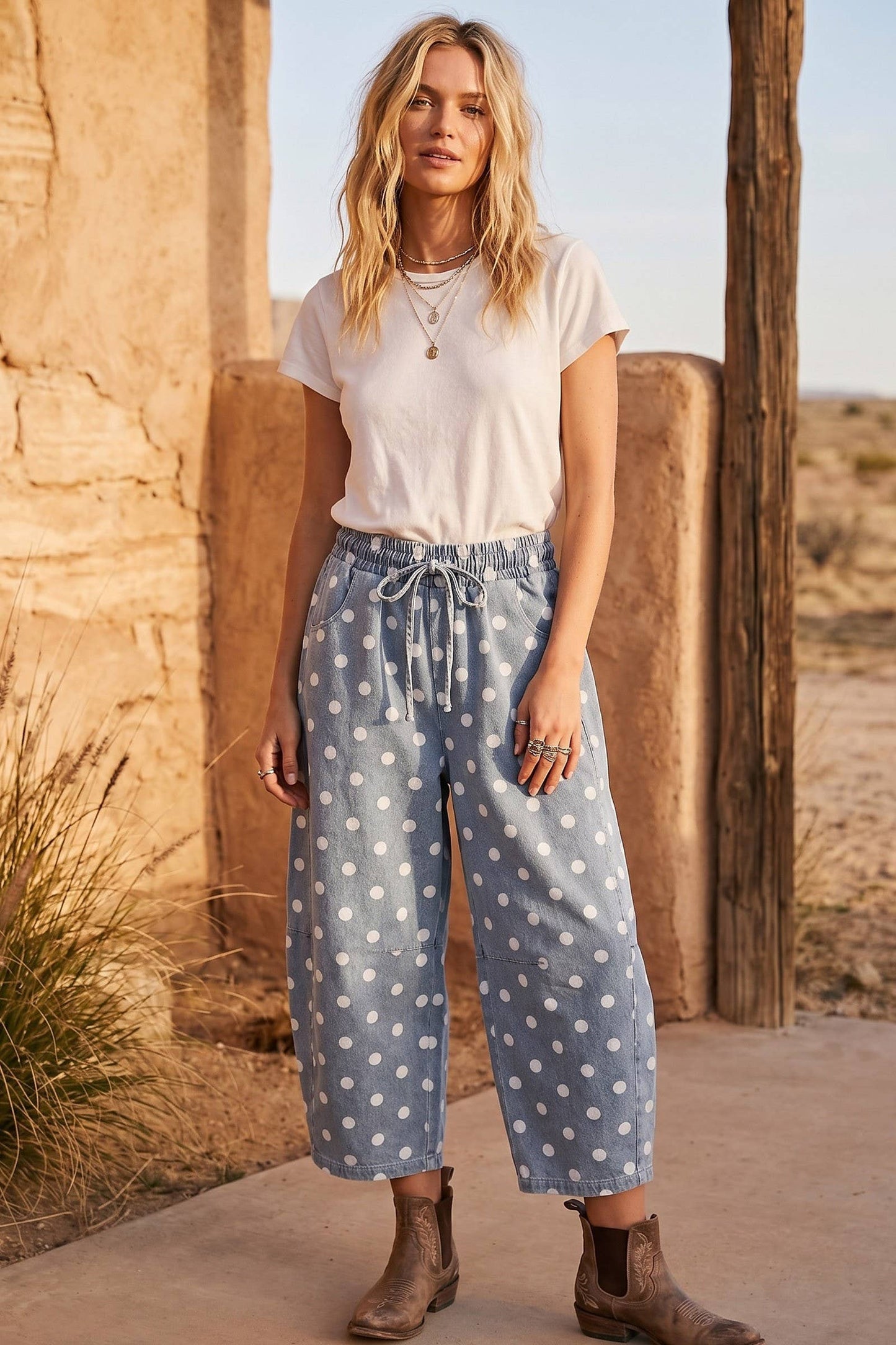 Polka Dot light Denim Barrel Jean