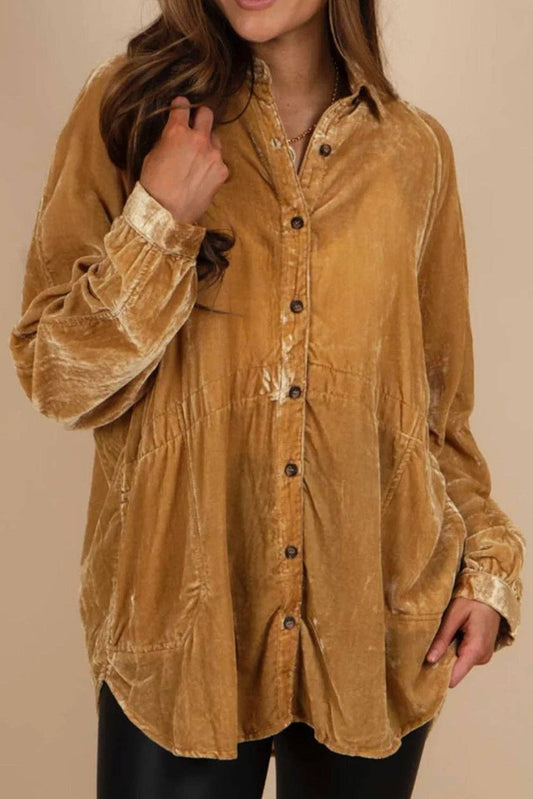 Goldie Button Up Loose Fit Velvet Shirt