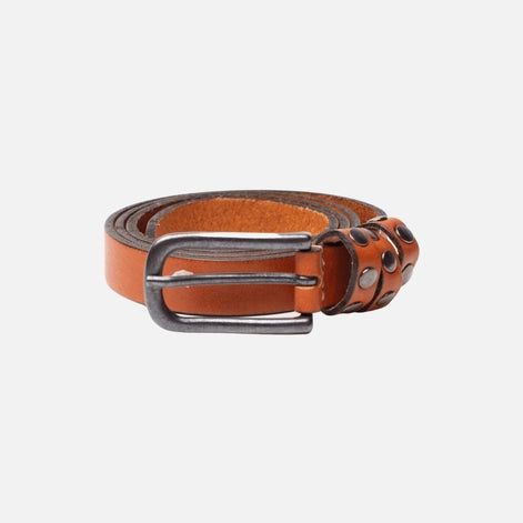 Kai Silver Buckle Skinny Studded Design Leather Belt Women
