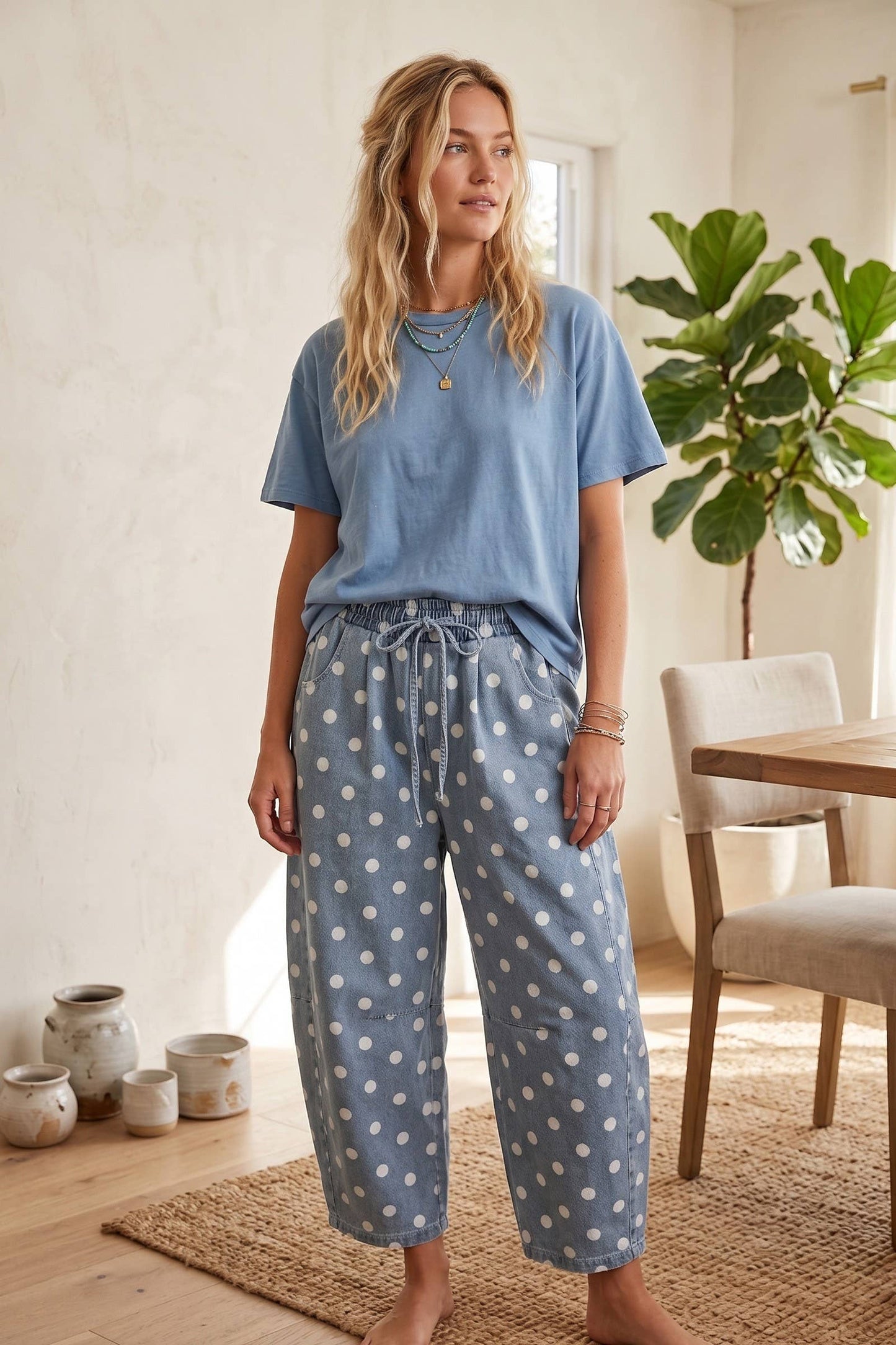 Polka Dot light Denim Barrel Jean