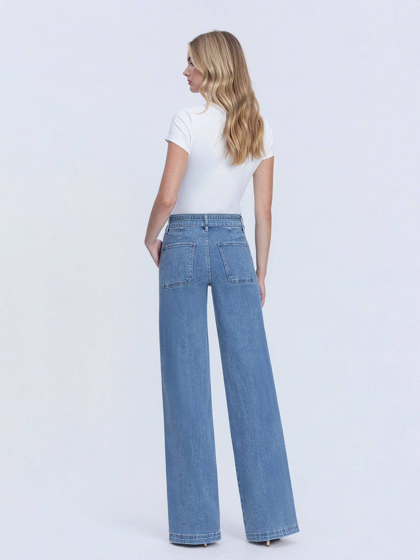 OLIVIA SUPER HIGH RISE TIE WAISTBAND WIDE LEG JEANS