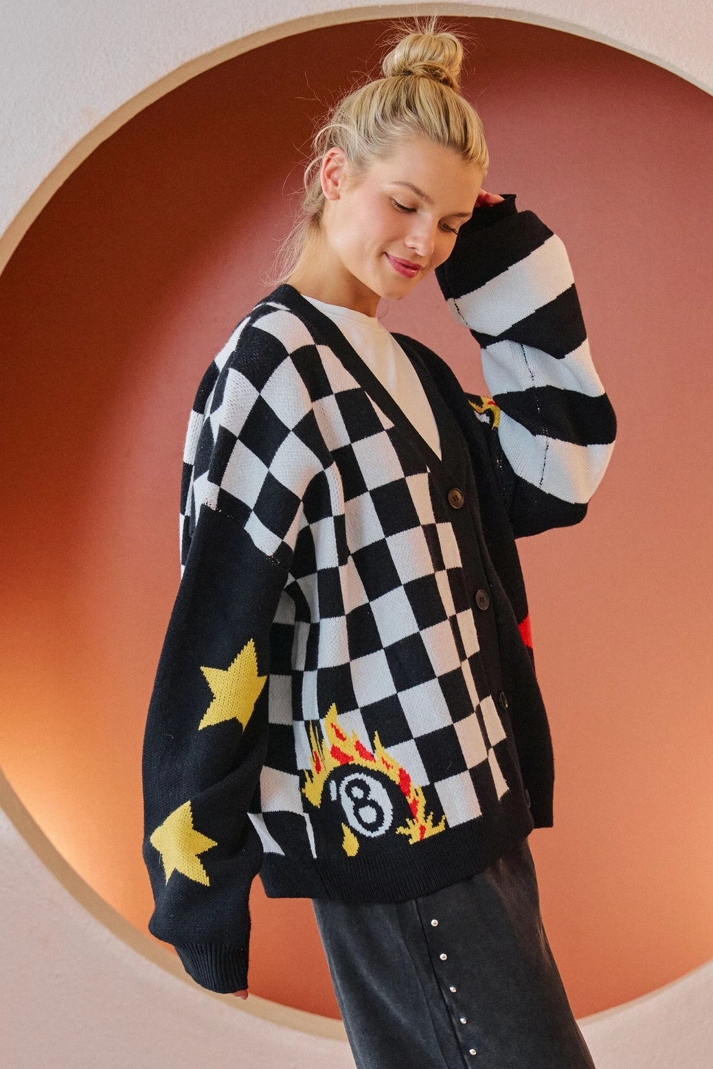 Checkered Graphic Cardigan