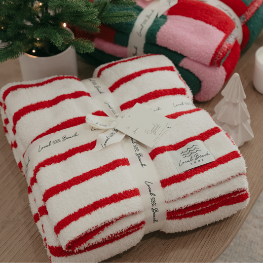 Red/Creme Holiday Stripe Cozy Luxe Home Blanket