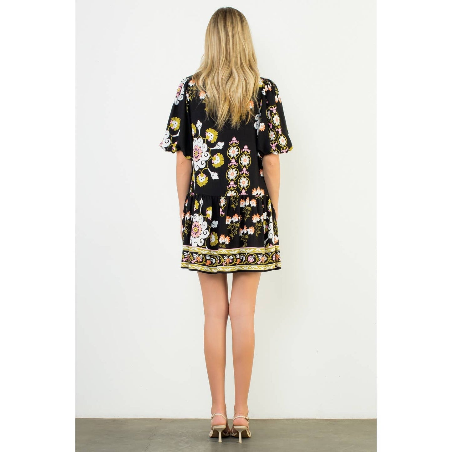 Puff Sleeve V-Neck Floral Mini Dress
