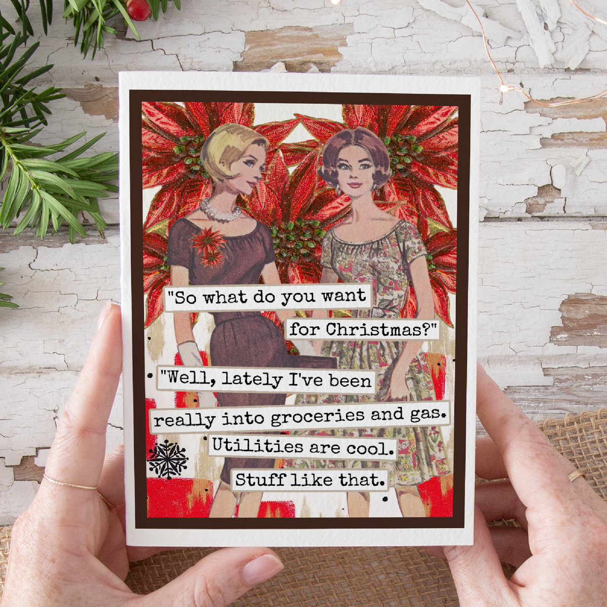Funny Christmas Card. Really Into Groceries and Gas. Vintage