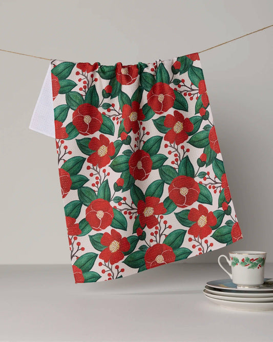 Winter Camellia Tea Towel