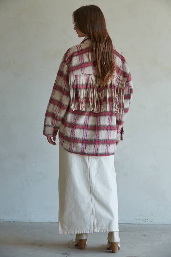 Wool Plaid fringe Jacket