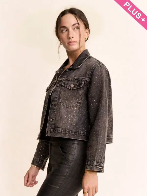 Rhinestone Black Denim Jacket