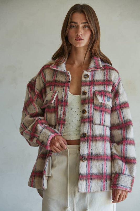 Wool Plaid fringe Jacket