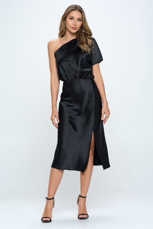Feyre Stretch Satin One Shoulder Dress