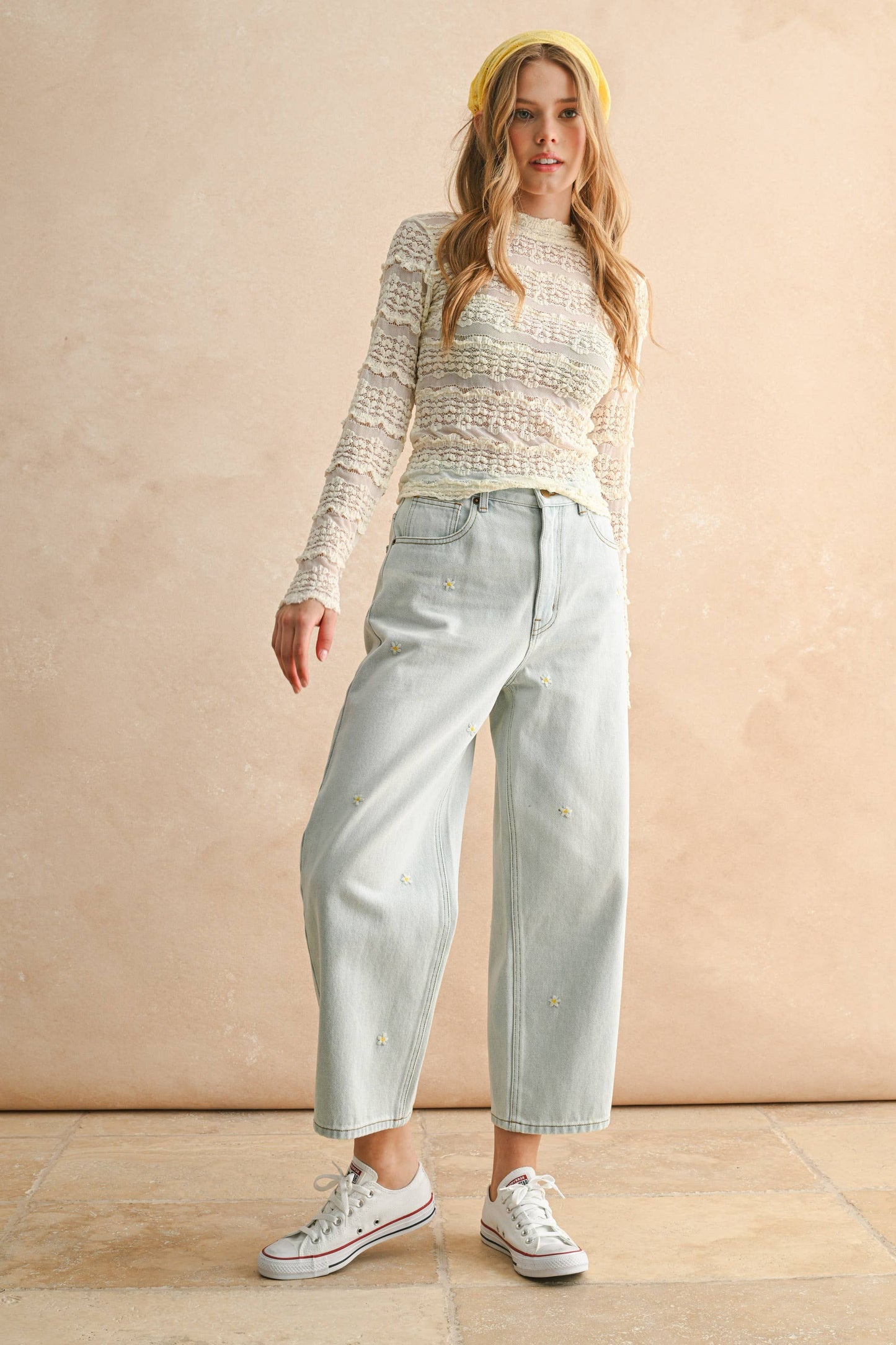LACE TEXTURED LONG SLEEVE BLOUSE