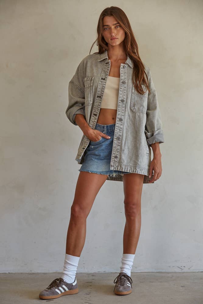 Grey Washed Denim Jacket