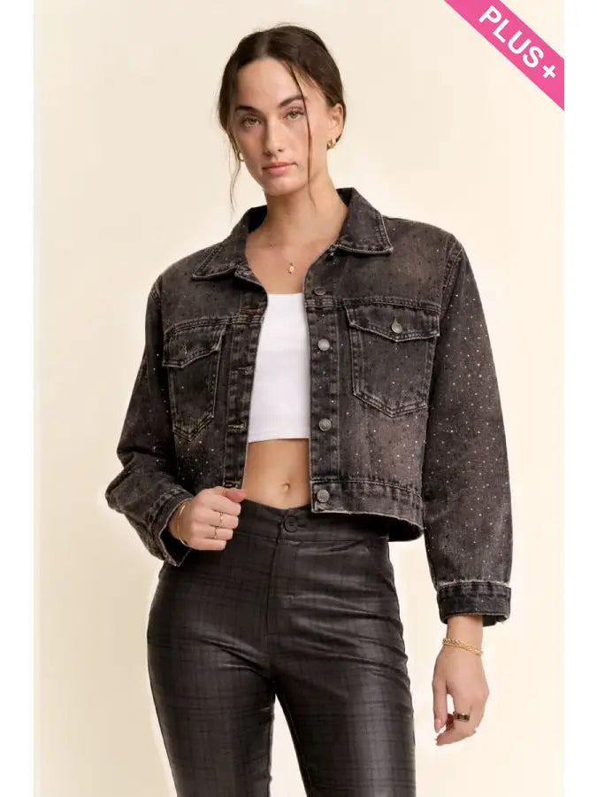 Rhinestone Black Denim Jacket