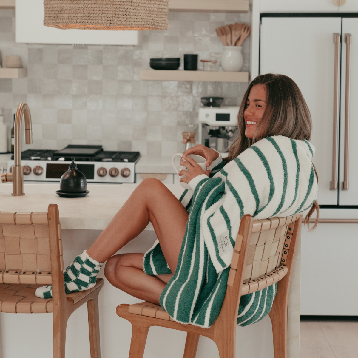 Green/Creme Holiday Stripe Cozy Luxe Home Blanket