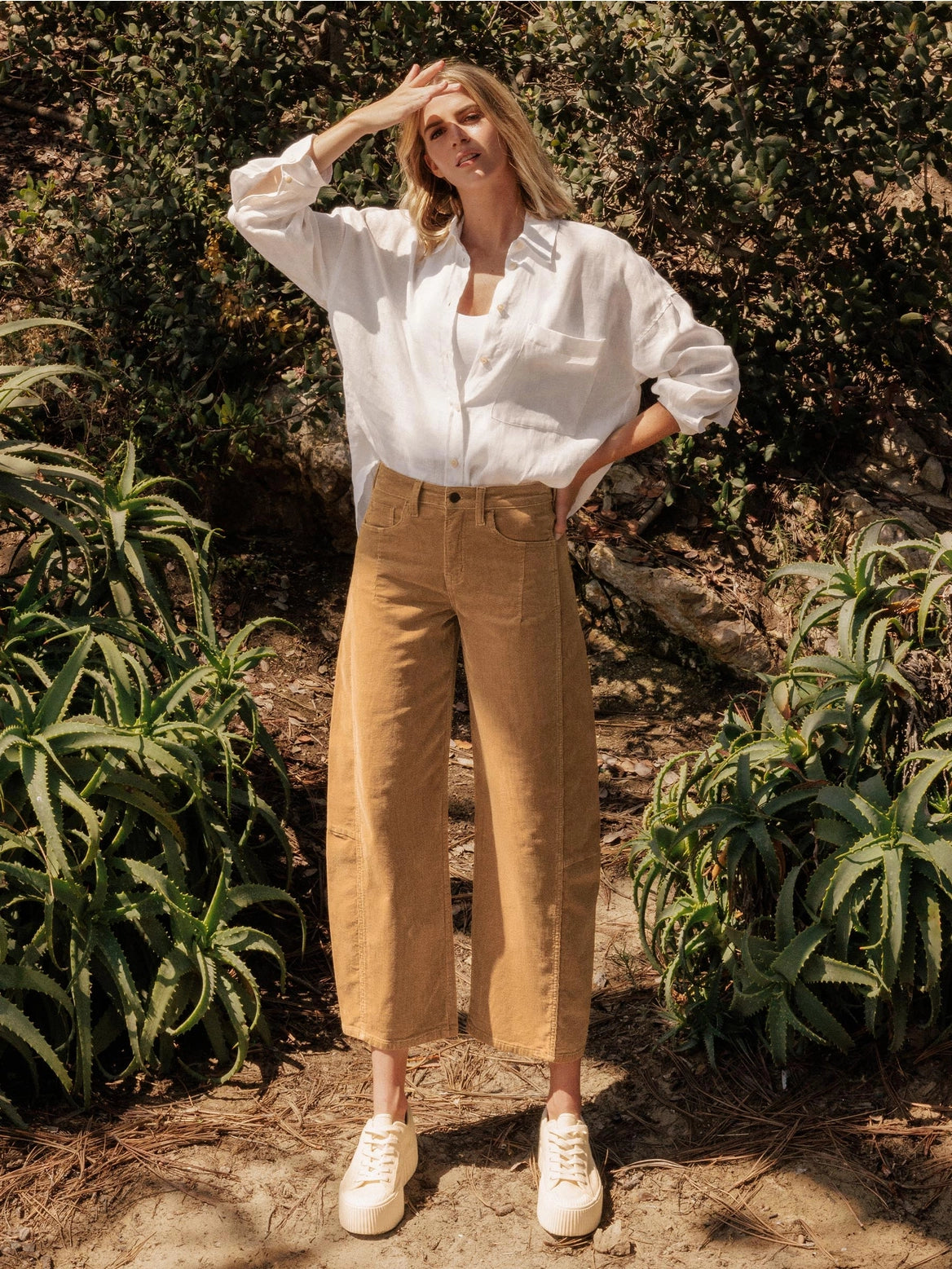 Khaki Corduroy Barrel Pant
