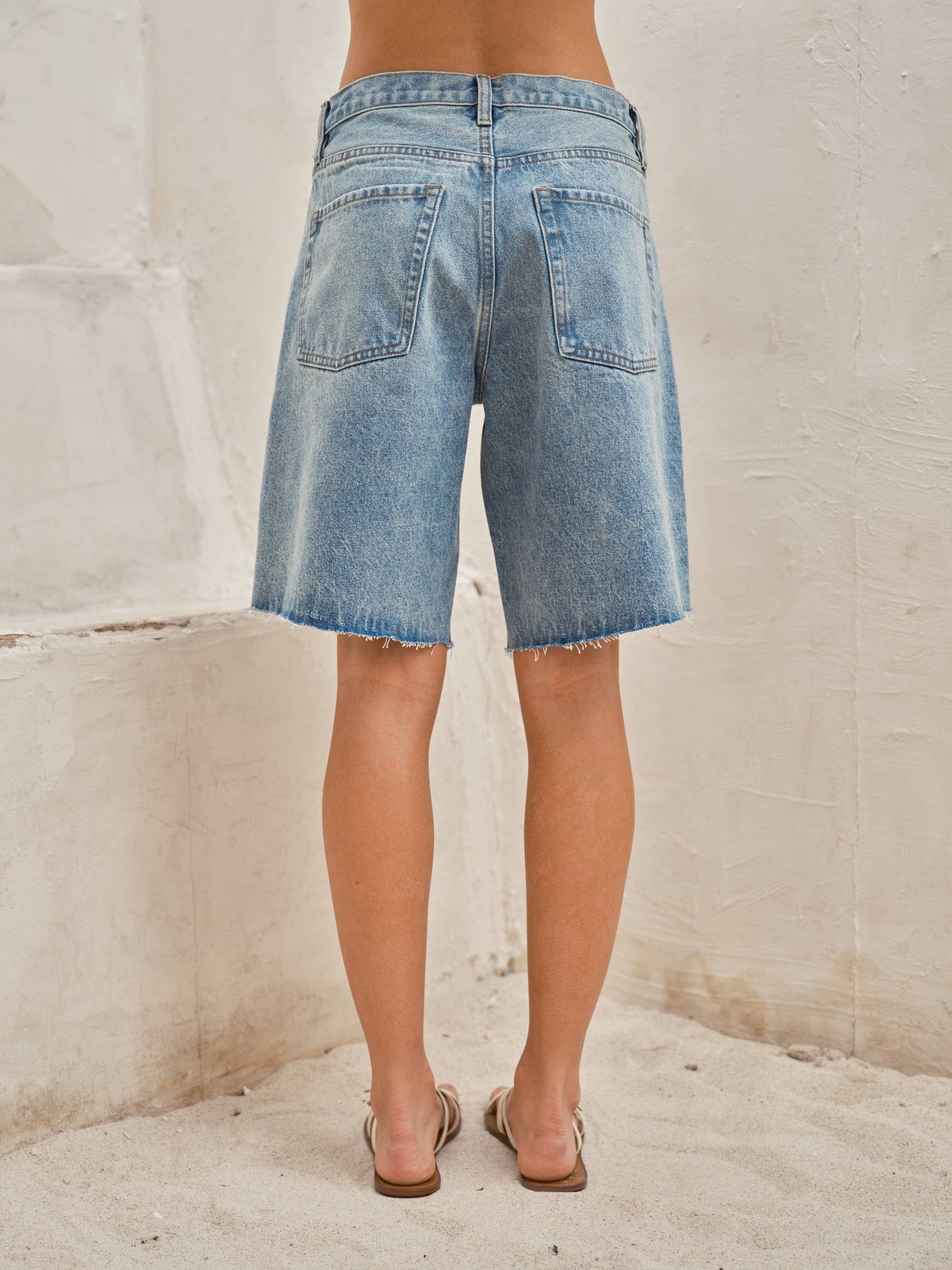 WIDE LEG RETRO BERMUDA DENIM SHORTS