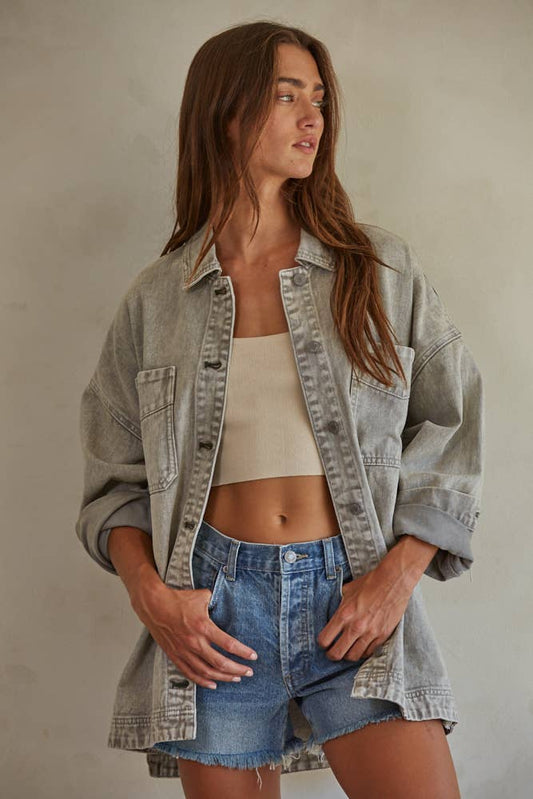 Grey Washed Denim Jacket