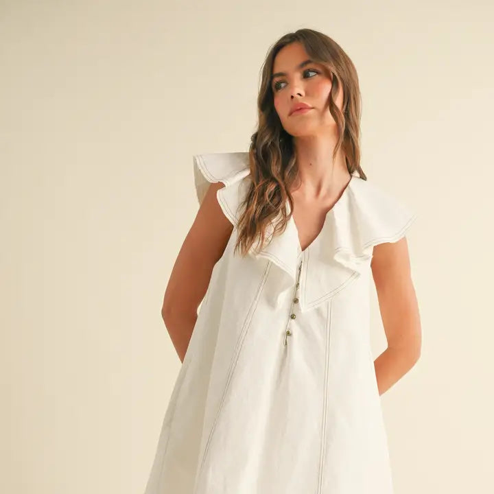 Ruffled Collar Woven Dress