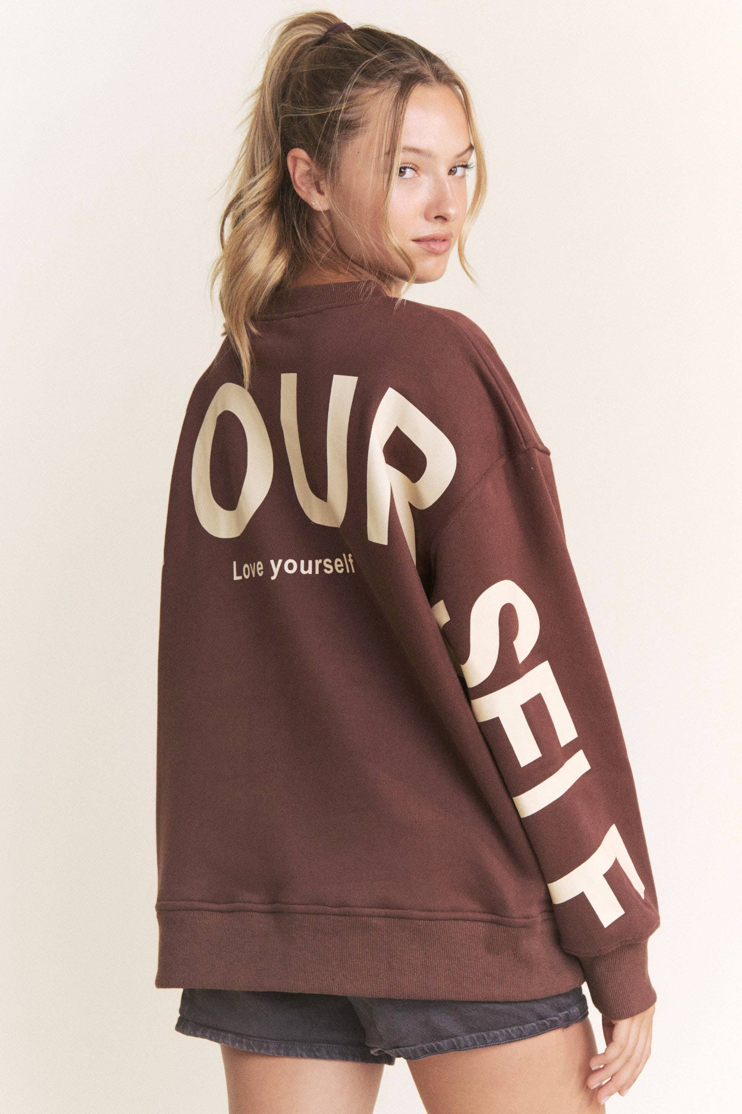 Be Yourself Love Yourself Printed Oversized Sweatshirt