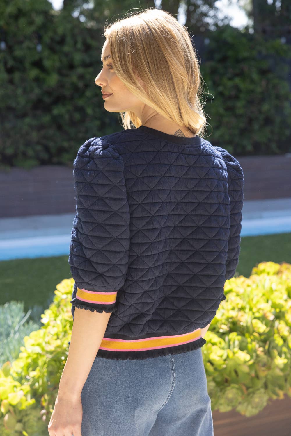 Quilted Striped Band Knit Top