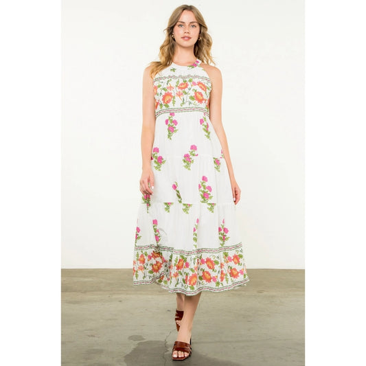 Halter Floral Print Maxi Dress
