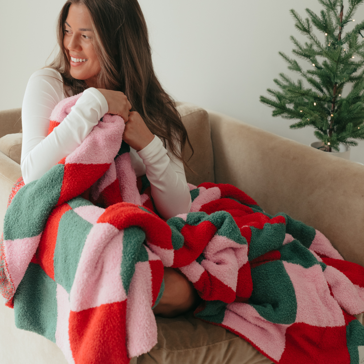 Mixed Check Holiday Stripe Cozy Luxe Home Blanket