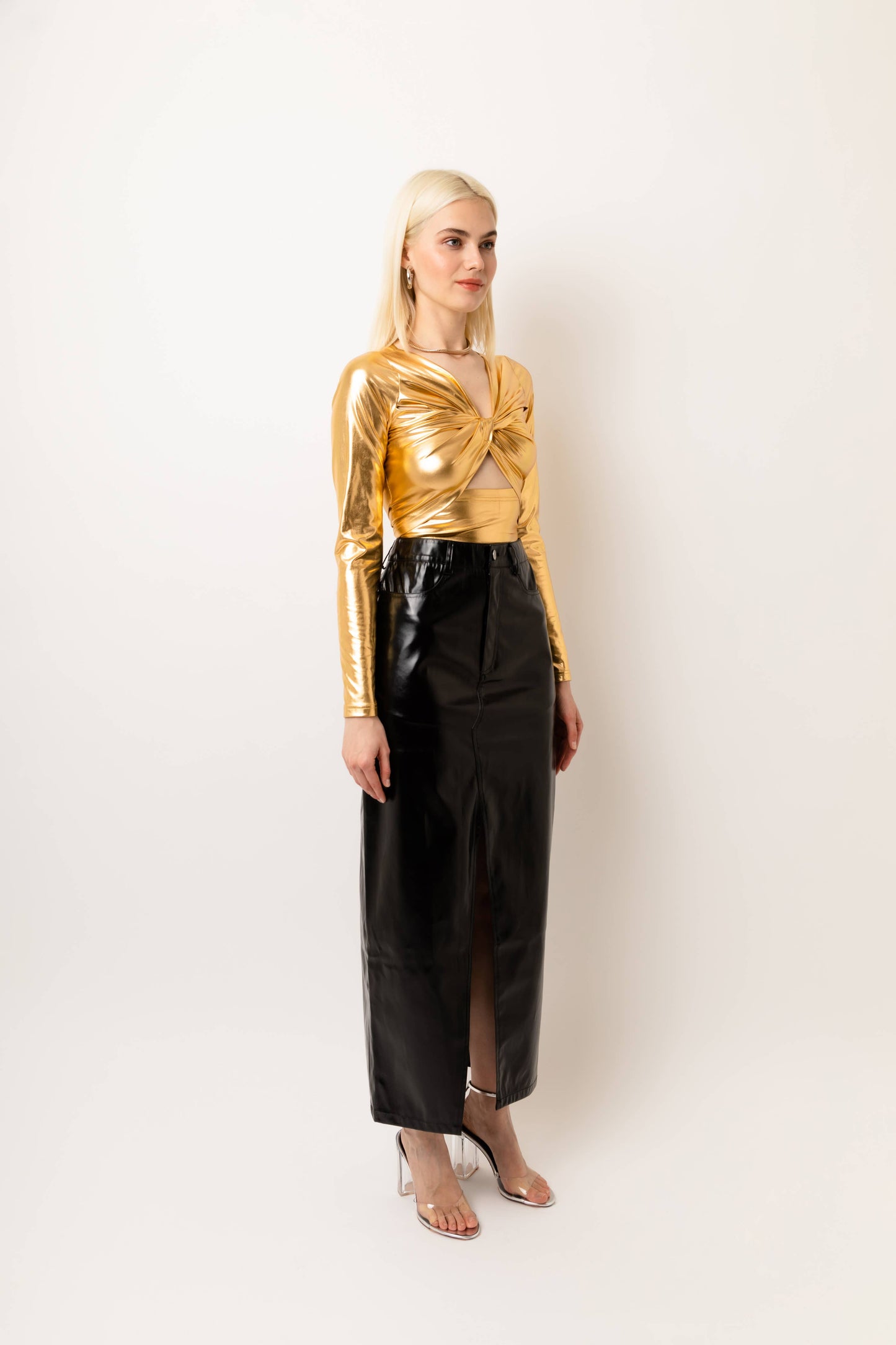 Black Metallic Maxi Skirt