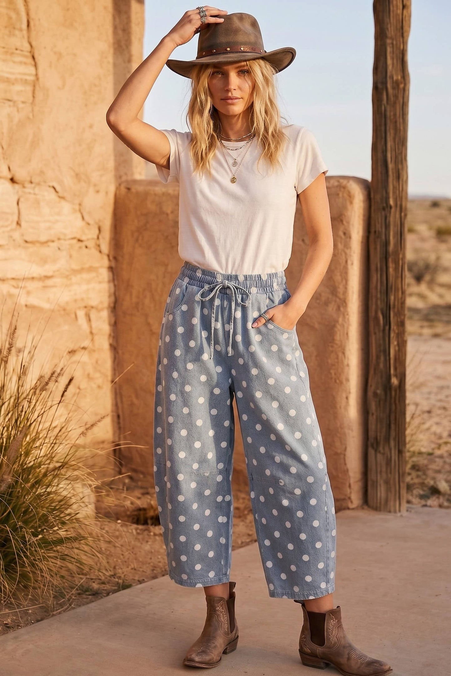 Polka Dot light Denim Barrel Jean