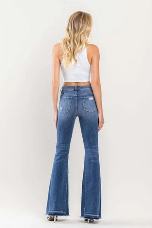 Gaia High Rise Distressed Panel Flare Jeans