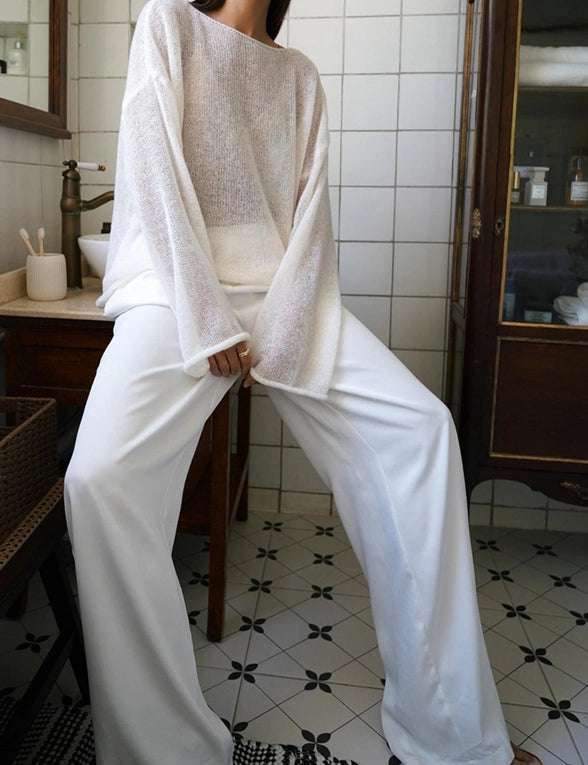 Lori See Through Bell Long Sleeve Knit Top