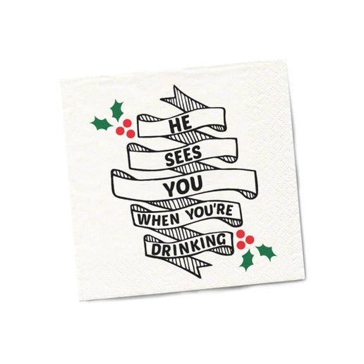 He Sees You When You’re Drinking Cocktail Napkins - 20ct